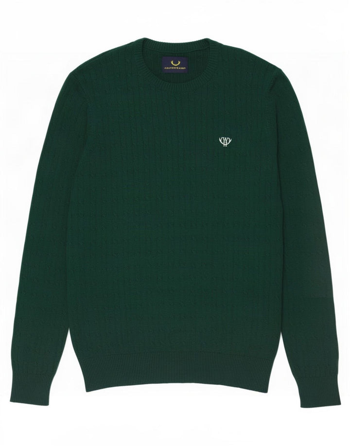 Vintage sweater med rund hals til mænd mellemgrøn bomuld