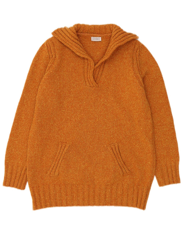 Stefanel Dame Longline Polo Neck Jumper Sweater UK 8 Small Orange Flecked