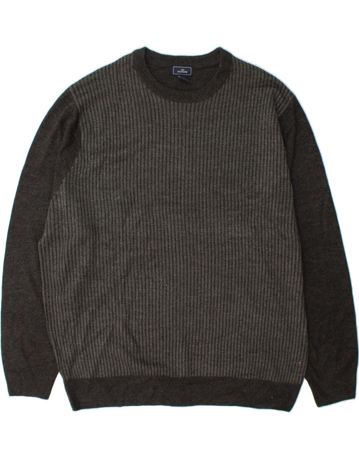 DOCKERS Herre rund hals sweater 2XL grå stribet akryl