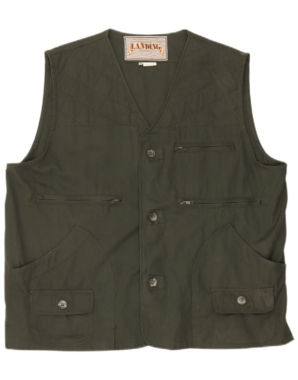 Vintage Herre Utility Gilet IT 58 4XL Grøn Bomuld