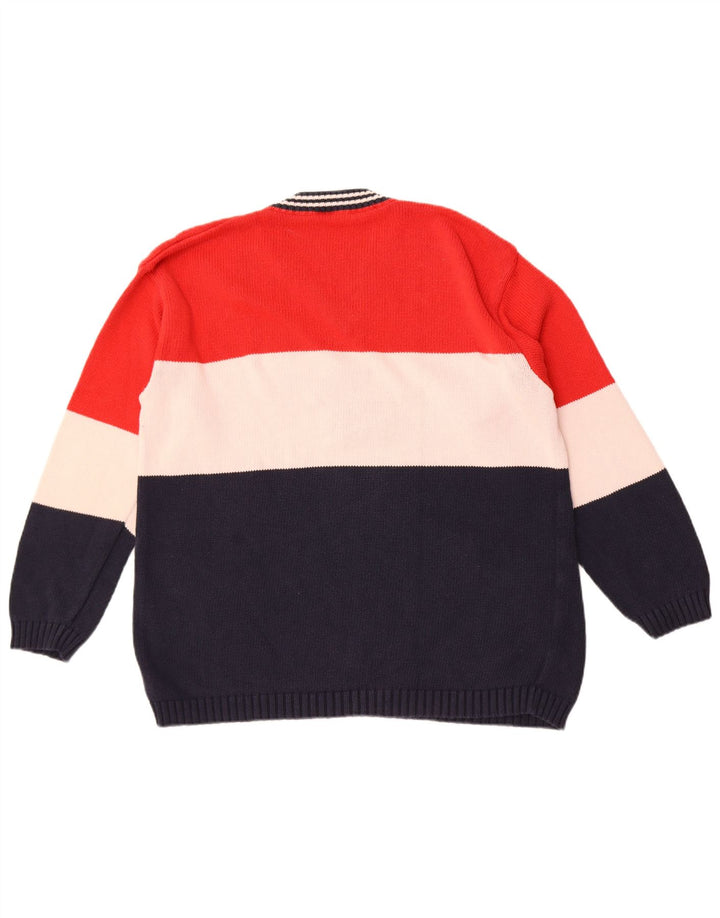 Vintage Herre grafisk V-hals sweater Stor flerfarvet Colourblock