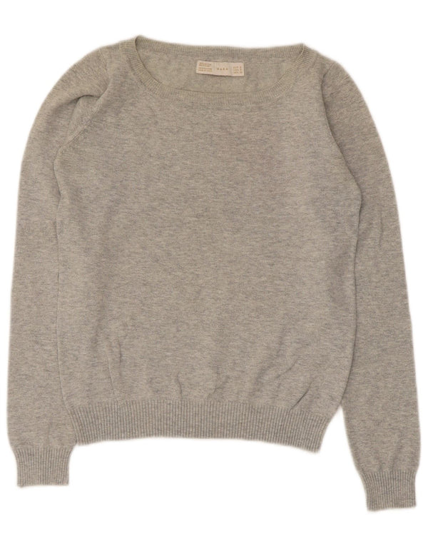 Zara Womens Crop Boat Neck Jumper Sweater UK 10 Small Grey Flecked Bomuld
