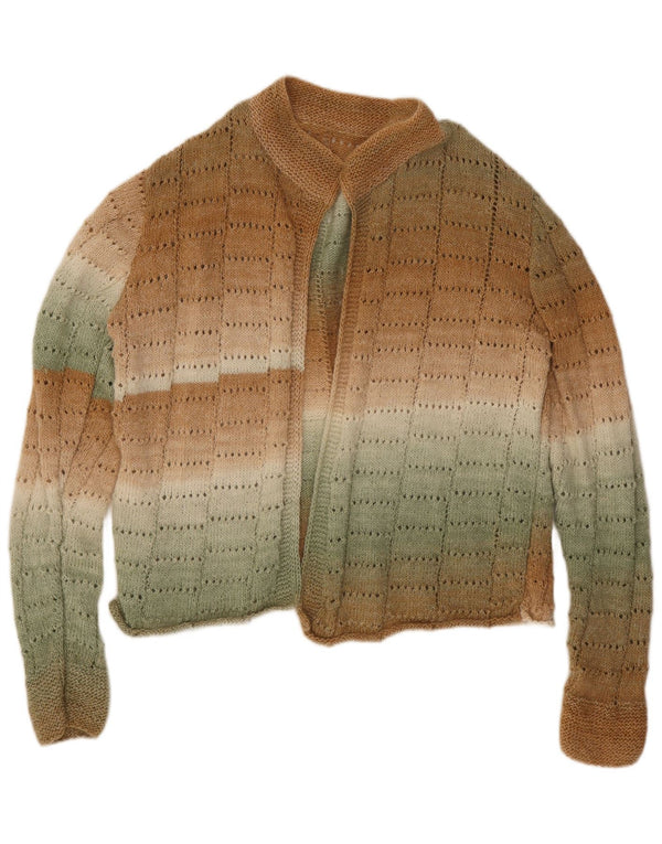Vintage Dame Open Cardigan Sweater UK 18 XL Brun Stribet