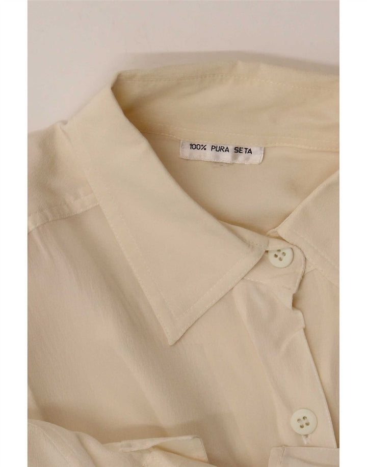 Vintage dameskjorte bluse UK 12 Medium Off White Silke