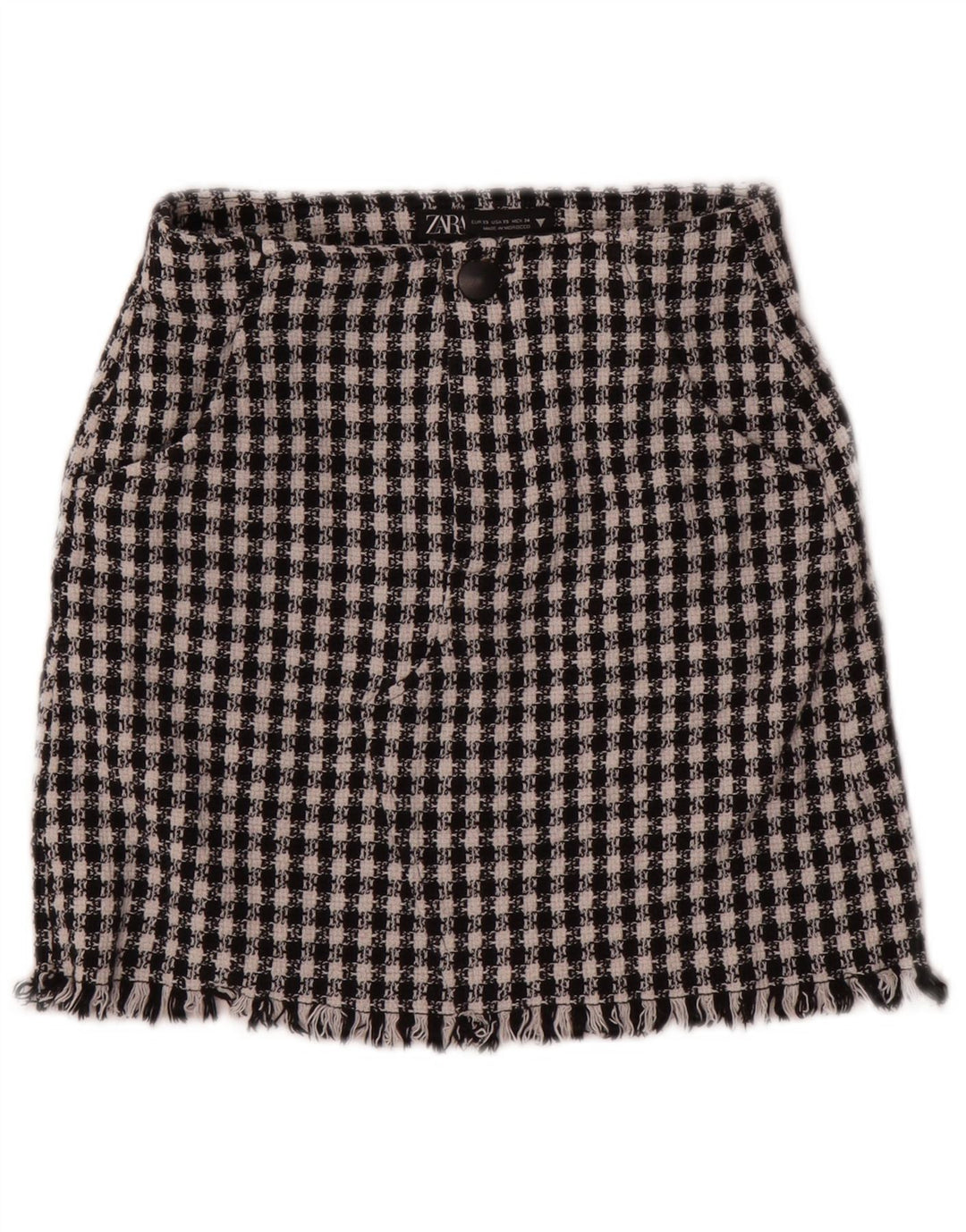 Zara Mini-nederdel til kvinder XS W24 Sort Houndstooth Bomuld