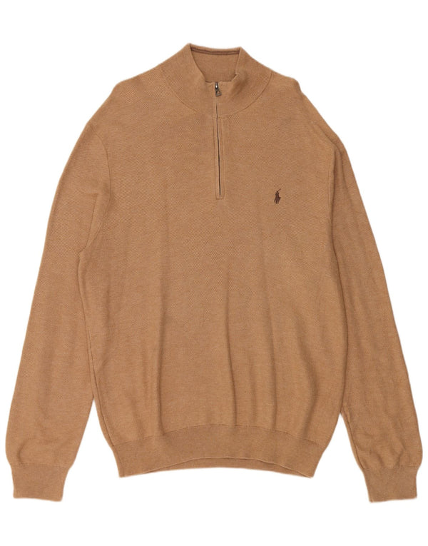 Polo Ralph Lauren Herre Zip Neck Jumper Sweater XL Beige Bomuld