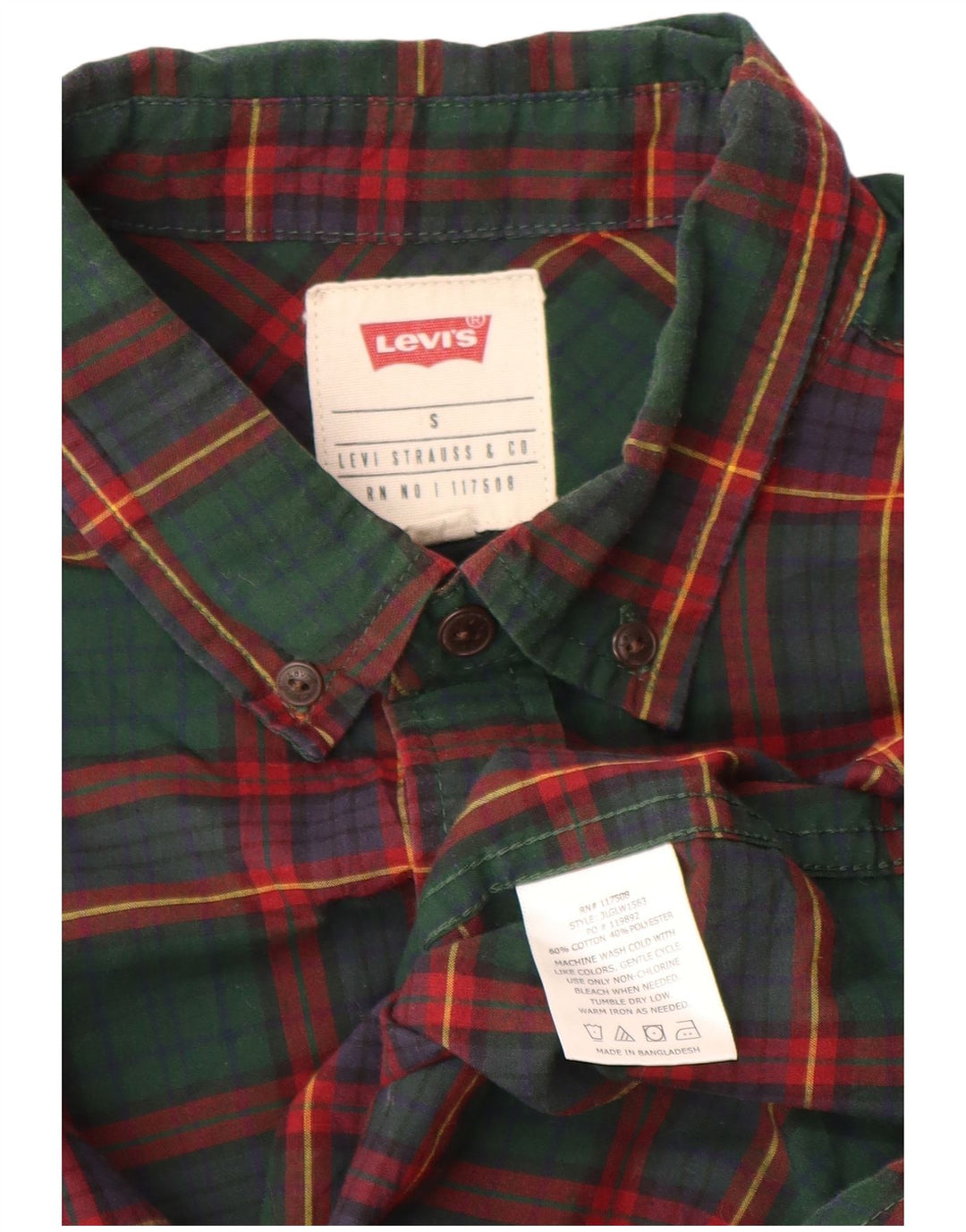 Levi's herreskjorte lille grøn ternet bomuld