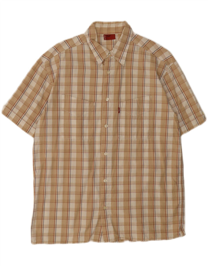 LEVI'S Mens Short Sleeve Shirt Large Beige Check Cotton Vintage Levi's and Second-Hand Levi's from Messina Hembry 