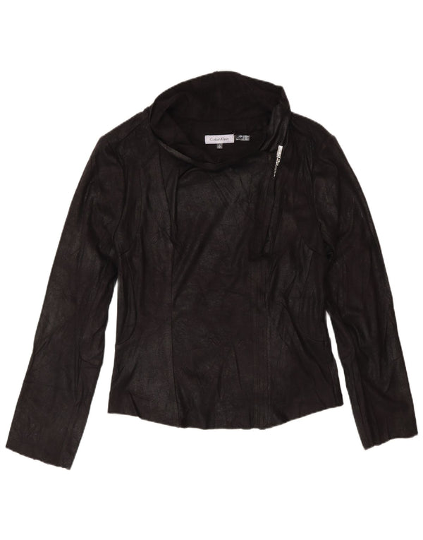 Calvin Klein Dame Bomberjakke i imiteret læder UK 10 Small Black Biker