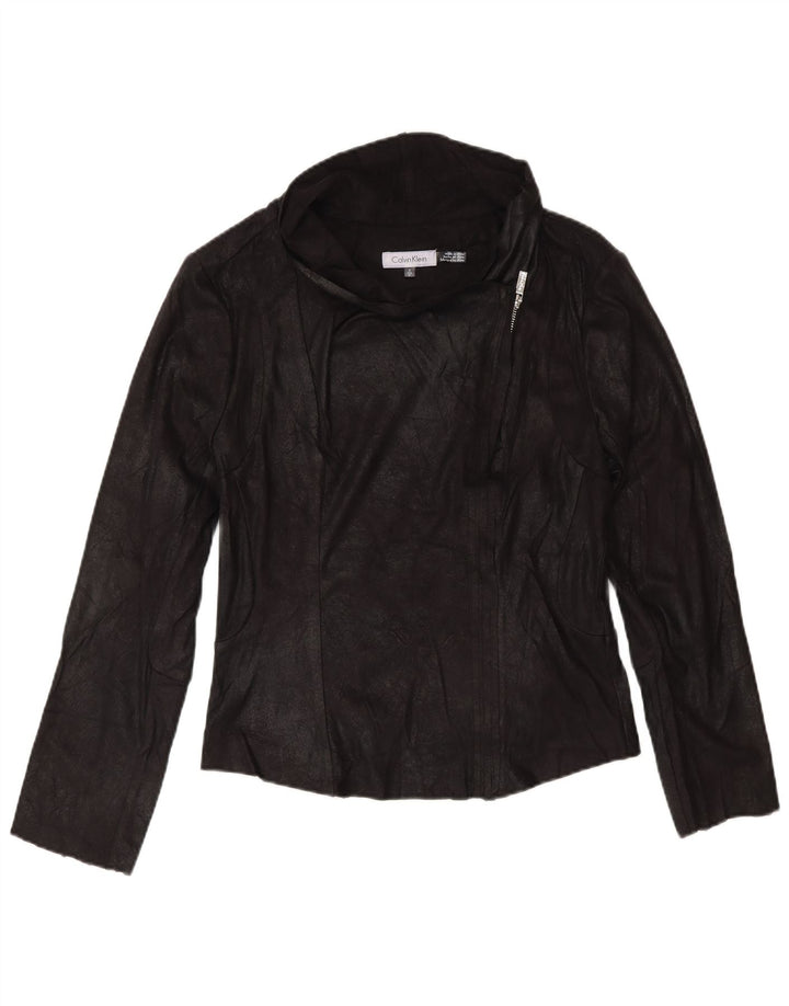 Calvin Klein Dame Bomberjakke i imiteret læder UK 10 Small Black Biker