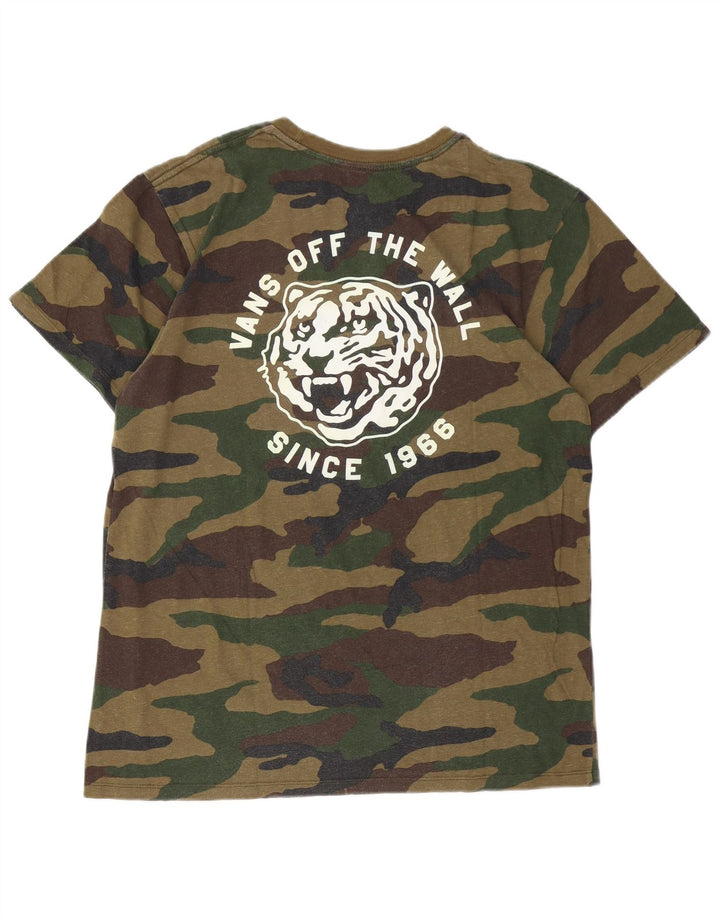 Vans Herre Custom Fit Grafisk T-shirt Top Medium Khaki Camouflage Bomuld