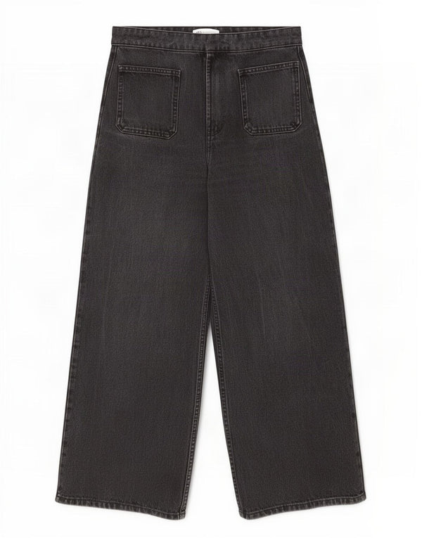 Zara Dame Jeans med høj talje og brede ben EU 36 XS W26 L25 Grå