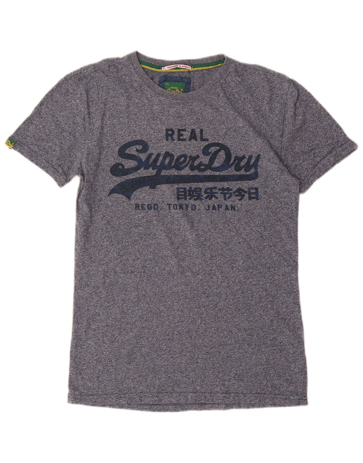 SUPERDRY Grafisk T-shirt-top til mænd, lille blå flækket bomuld