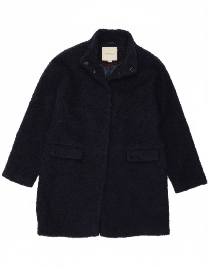 Monsoon Dame Overfrakke UK 12 Medium Navy Blue Polyester