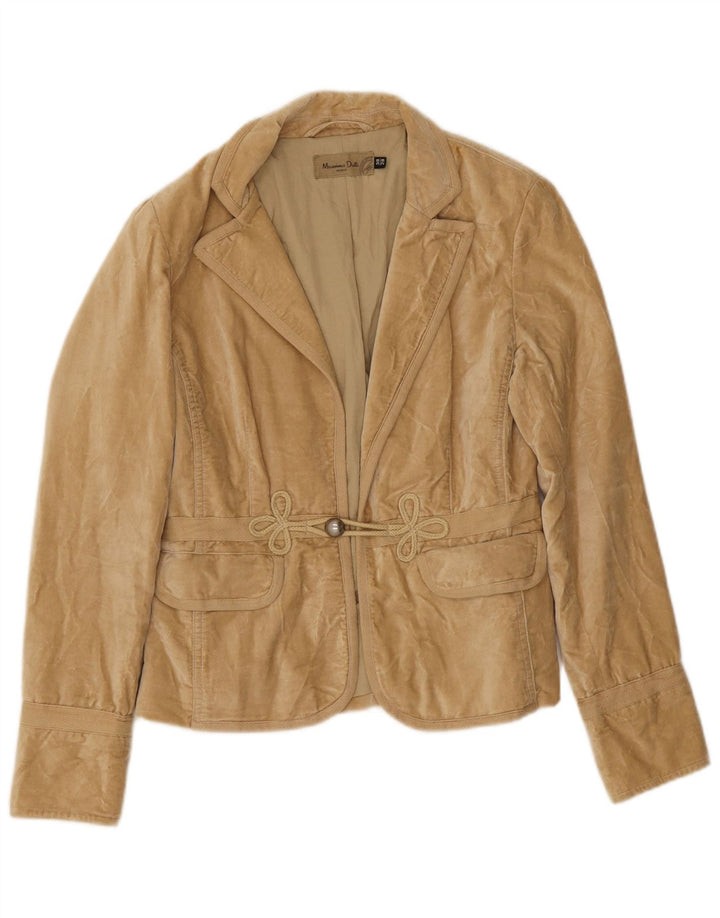 Massimo Dutti Dame Velvet 1 Knap Blazer Jakke EU 38 Small Beige Bomuld