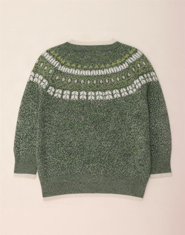 Vintage Dame Boat Neck Jumper Sweater UK 22 3XL Green Fair Isle Akryl