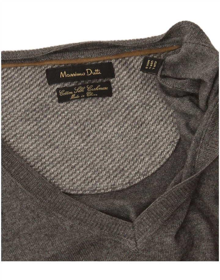 Massimo Dutti Dame V-hals sweater UK 16 Stor Grå Bomuld