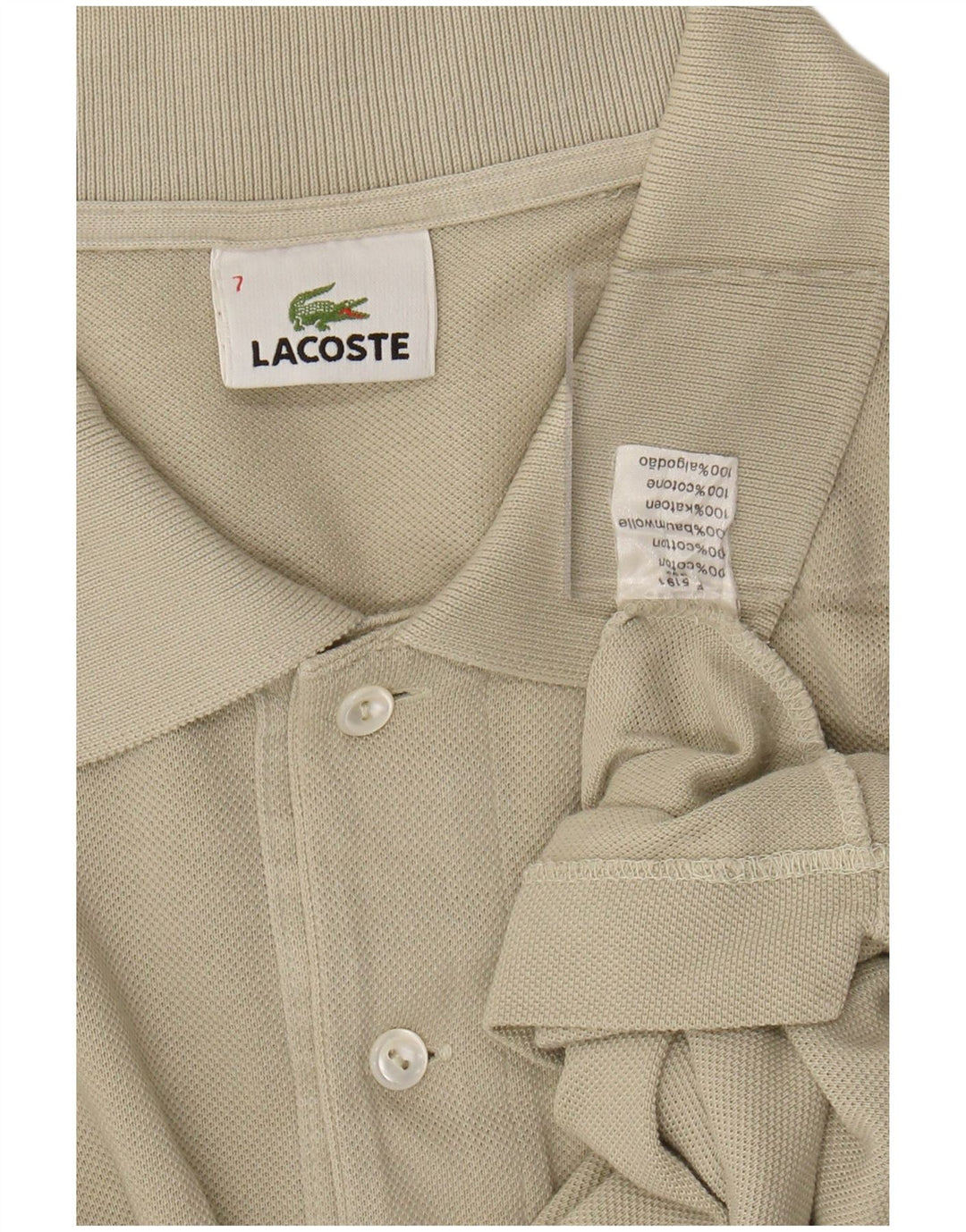 LACOSTE Mens Polo Shirt Size 7 2XL Beige Cotton