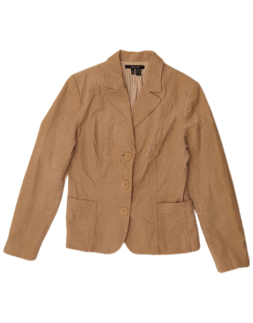 Zara Dame 3-knaps fløjlsjakke Blazer DK 14 Stor Beige Bomuld