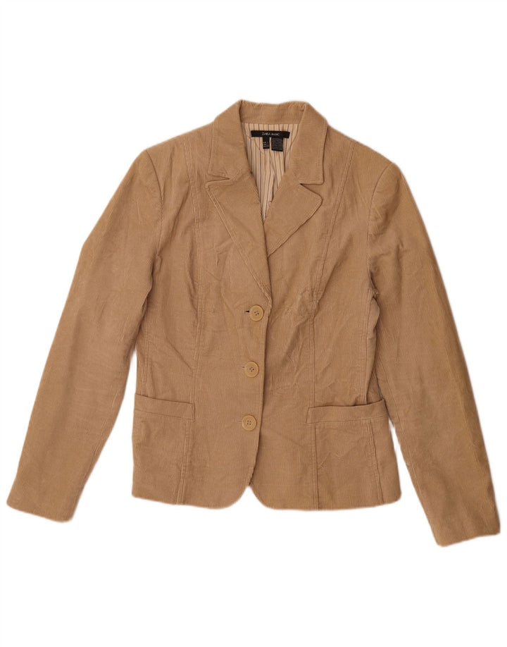 Zara Dame 3-knaps fløjlsjakke Blazer DK 14 Stor Beige Bomuld