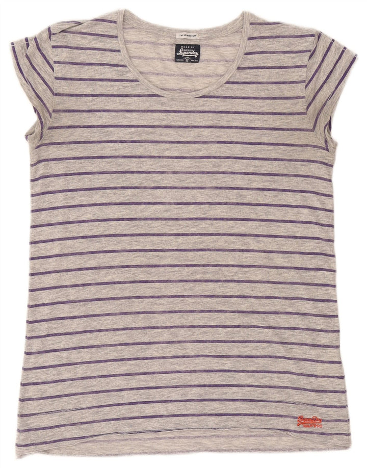 Superdry T-shirt top til kvinder UK 14 mellemgrå stribet polyester