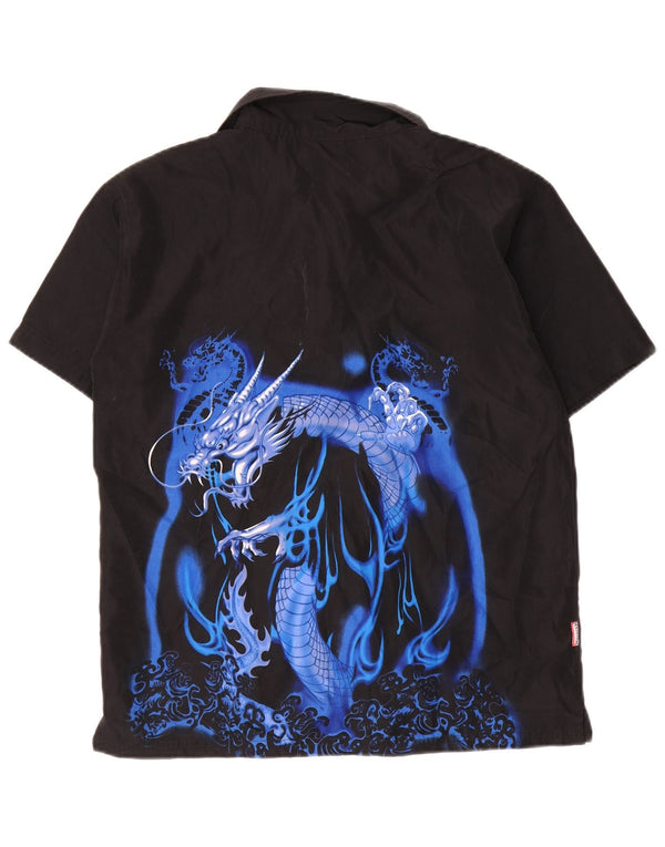 Vintage drenge grafisk kortærmet skjorte 15-16 år sort polyester