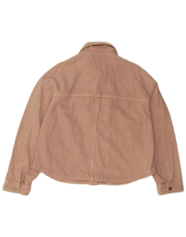 Zara Dame Oversized Denim Jacket UK 14 Medium Pink Bomuld