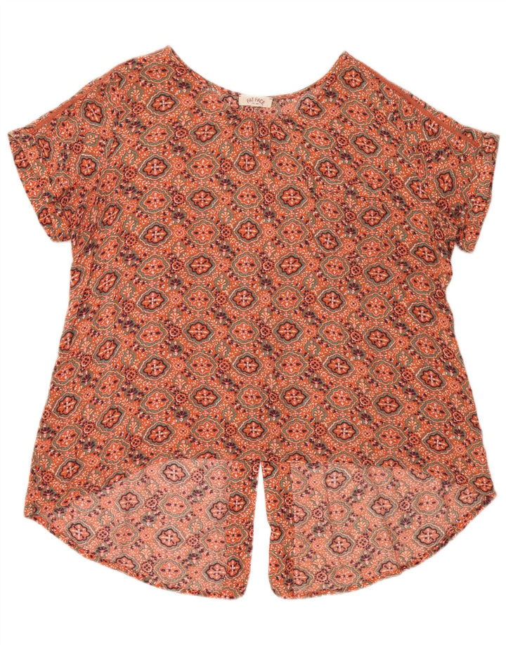 Fat Face Dame Asymmetrisk Bluse Top UK 14 Medium Orange Paisley Viscose