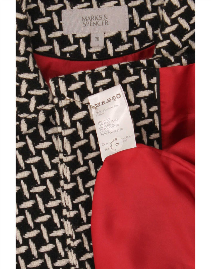 Marks & Spencer Dame 3 Button Blazer Jacket UK 16 Stor Sort Geometrisk