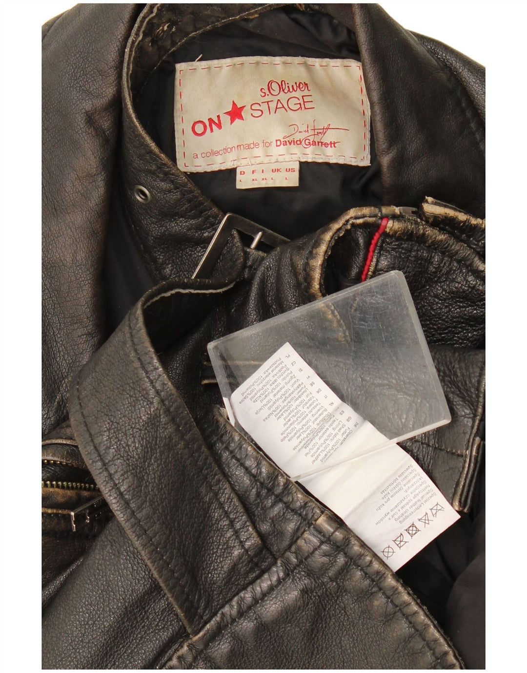 S.Oliver Herre Læder Biker Jacket UK 40 Stor Sort Læder