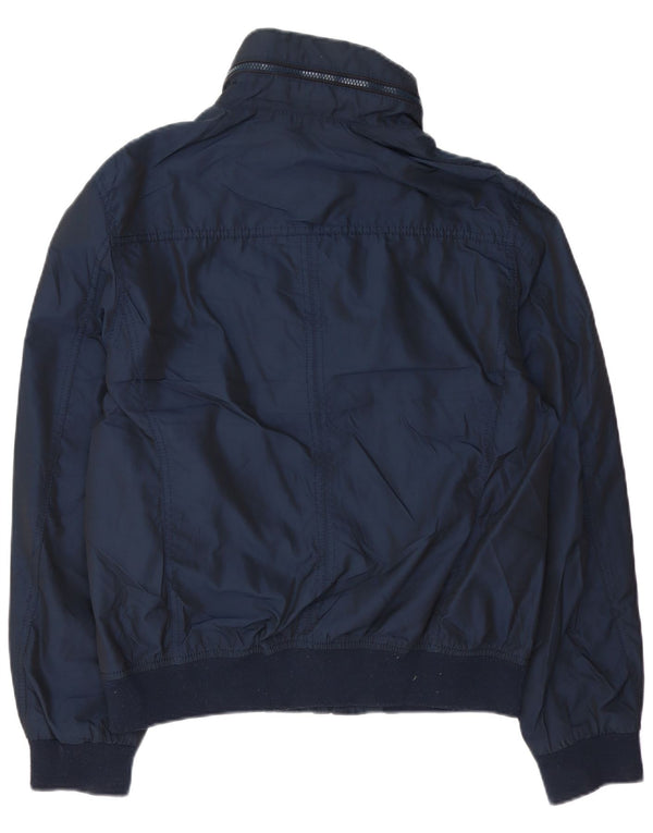 Zara Herre Hooded Bomber Jacket UK 42 XL Navy Blue Polyester