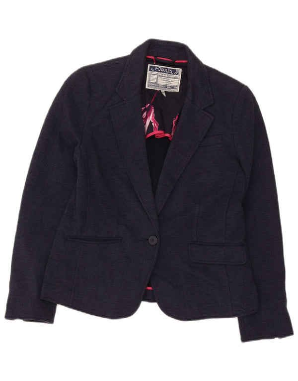 Joules Dame 1 Knap Blazer Jacket UK 14 Large Navy Blue Herringbone
