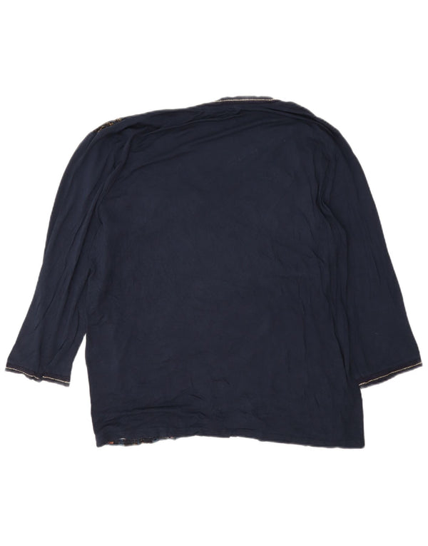 Desigual Dame Grafisk Top 3/4 ærme UK 18 XL Navy Blue Floral