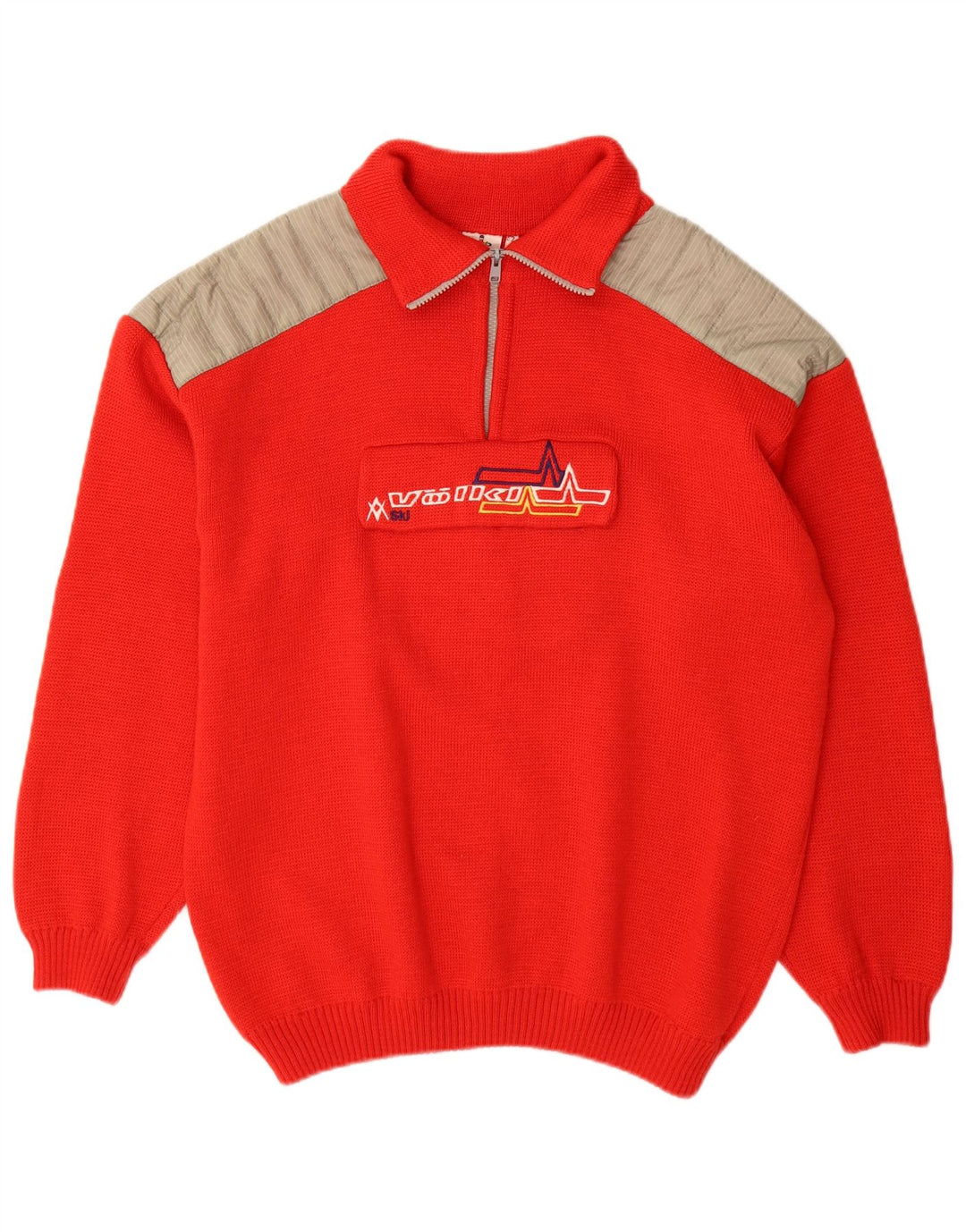 Volkl Herre Zip Neck Jumper Sweater IT 52 Stor Rød Colourblock Uld