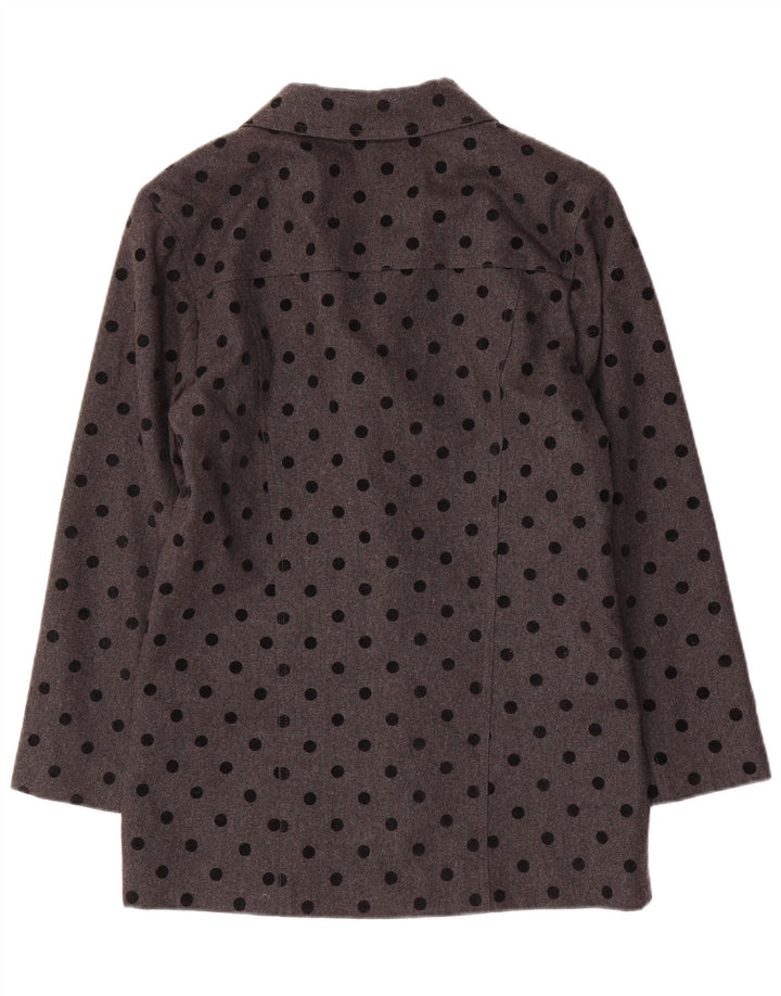 ALBERTA FERRETTI Dame Overfrakke UK 8 Lille Grå Polka Dot Uld