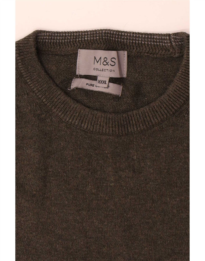 Marks & Spencer Herre sweater med rund hals 3XL Khaki Bomuld