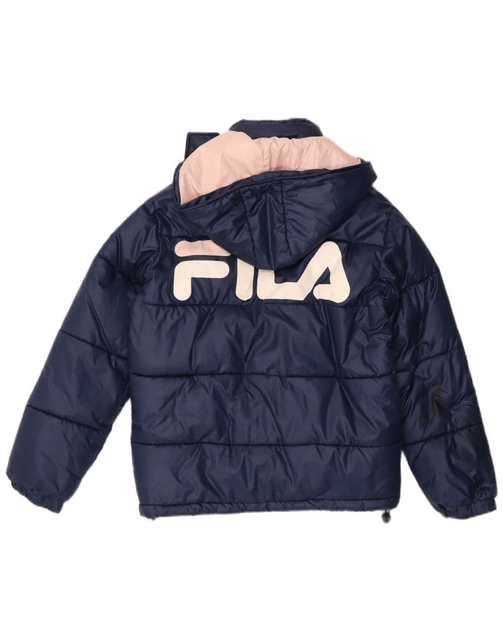 Fila Dame Oversized grafisk polstret jakke UK 6 XS Navy Blue Polyester
