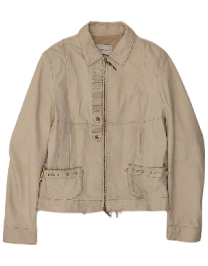 Kor@Kor Dame Læderjakke IT 48 XL Off White Læder