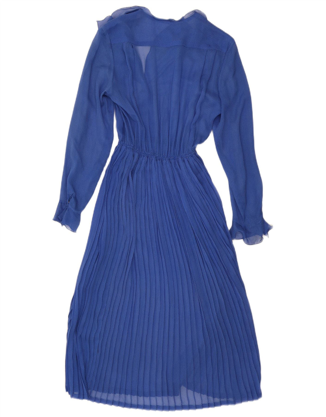 Vintage Dame Langærmet Maxikjole UK 12 Medium Blue Spotted