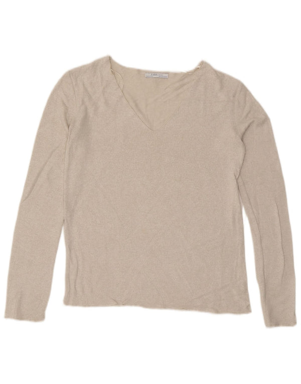 ZARA Dame V-hals sweater UK 10 Small Off White