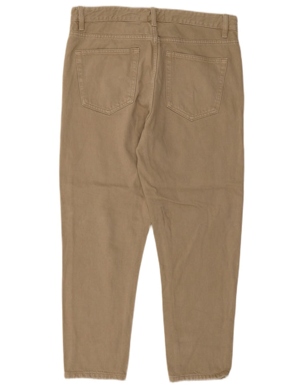 Zara Herre Straight Cropped Trousers EU 42 Medium W32 L25 Beige Bomuld