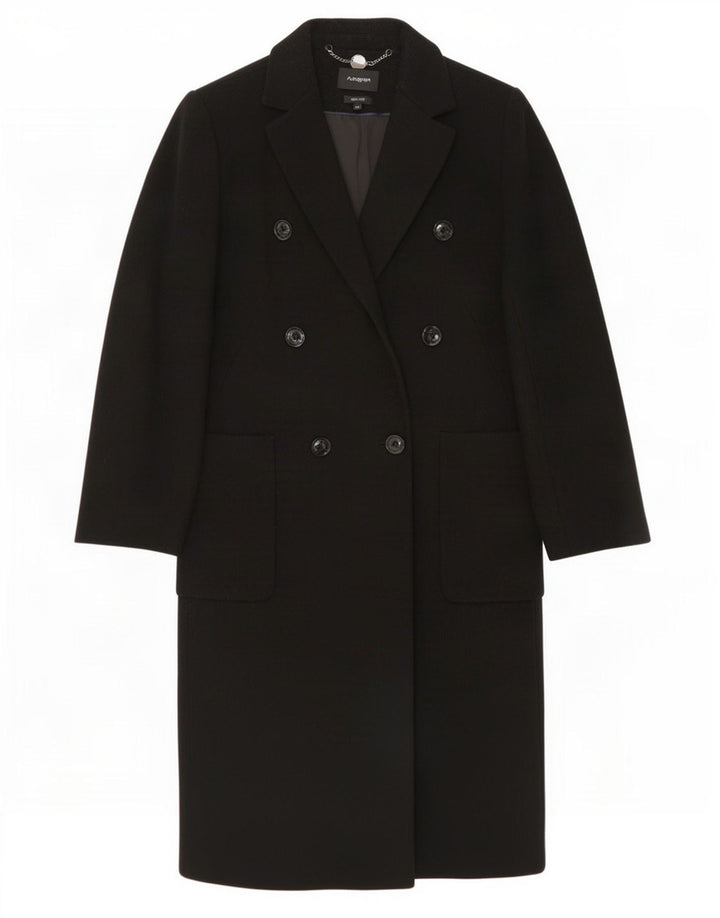 Marks & Spencer Dame Dobbeltradet Frakke UK 14 Medium Sort Uld