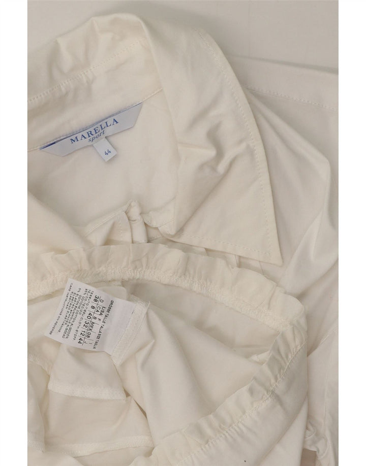 MARELLA Womens Short Sleeve Shirt Blouse UK 12 Medium White Cotton