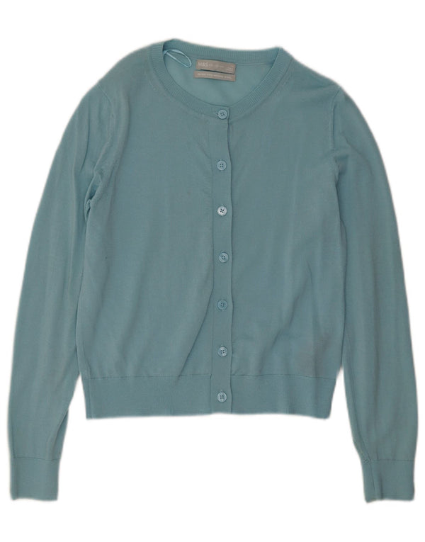 Marks & Spencer dame cardigan sweater UK 12 Medium turkis merinould