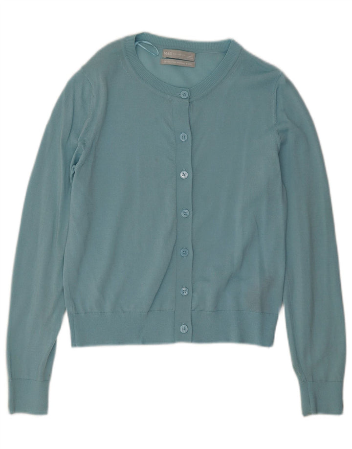 Marks & Spencer dame cardigan sweater UK 12 Medium turkis merinould