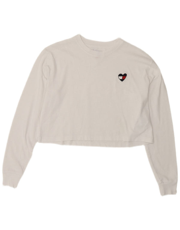 Tommy Hilfiger Womens Crop Oversized Top Langærmet UK 6 XS Hvid Bomuld