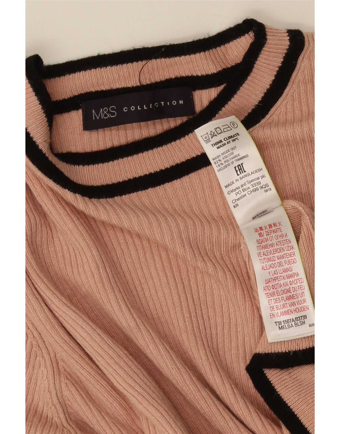 Marks & Spencer Damebluse Top UK 14 Stor Pink Stribet Viscose
