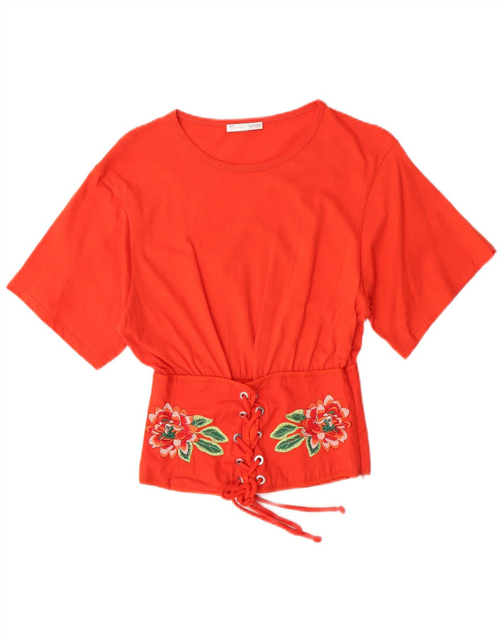ZARA Womens Crop Bluse Top UK 8 Small Orange Floral