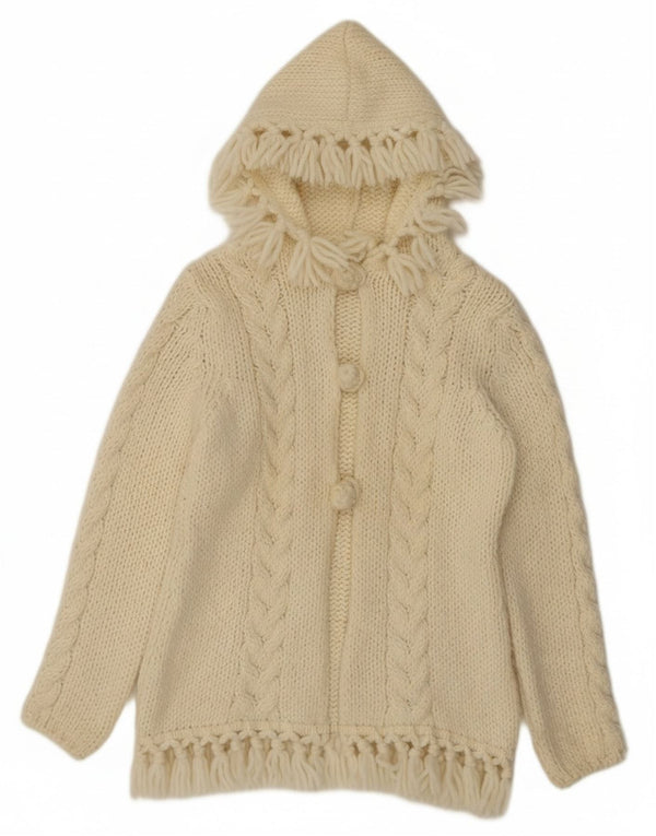 Vintage sweater med hætte til kvinder UK 10 Small Off White Uld