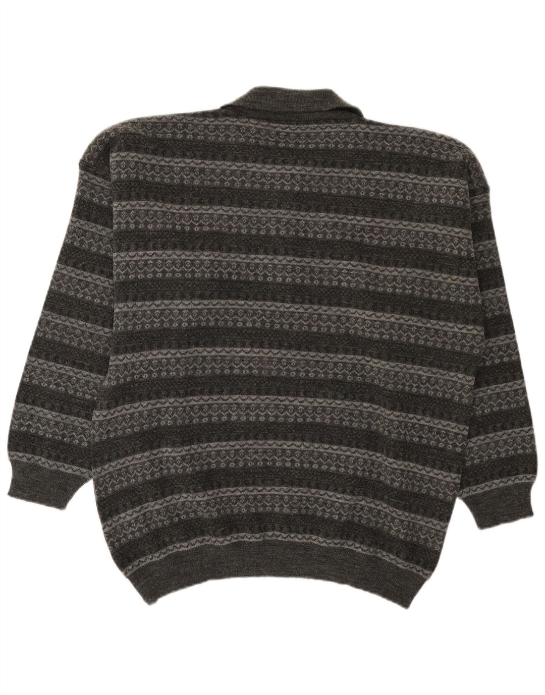 Vintage herre polo hals sweater stor grå stribet